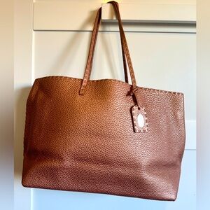 FENDI Selleria Large Leather Tote Bag Pink Shimmer Metallic Shoulder Bag